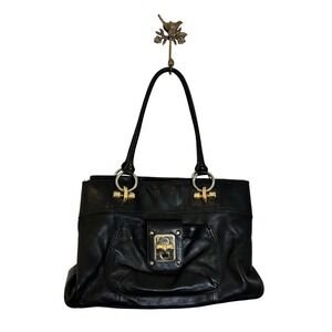 B. Makowsky Tote Bag‎ Black Pebbled Leather Gold Hardware Shoulder Bag Satchel